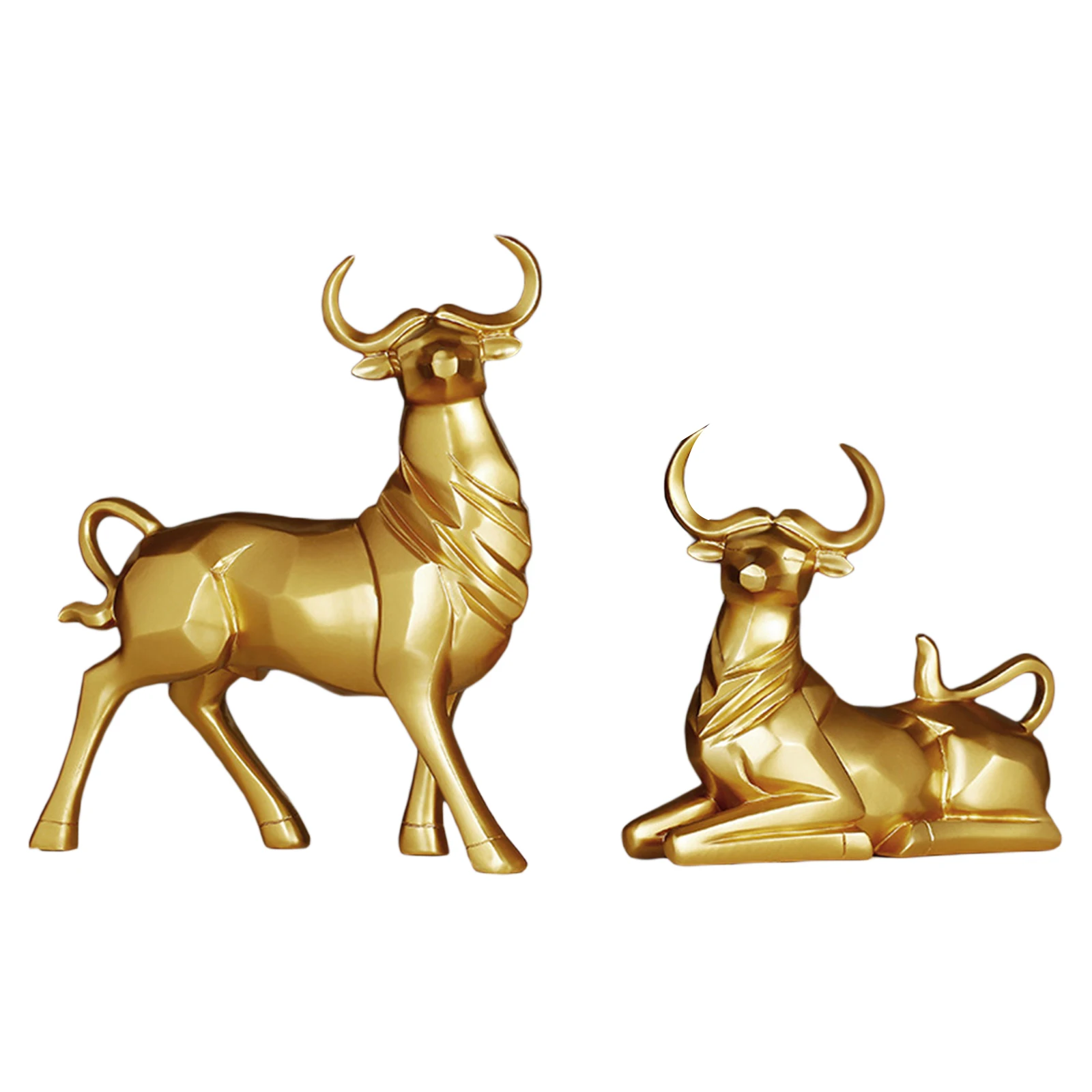 

2 Pcs/Set Resin Ox Statue Bull Sculpture Abstract Animal Cattle Figurine Room Desk Home Decoration
