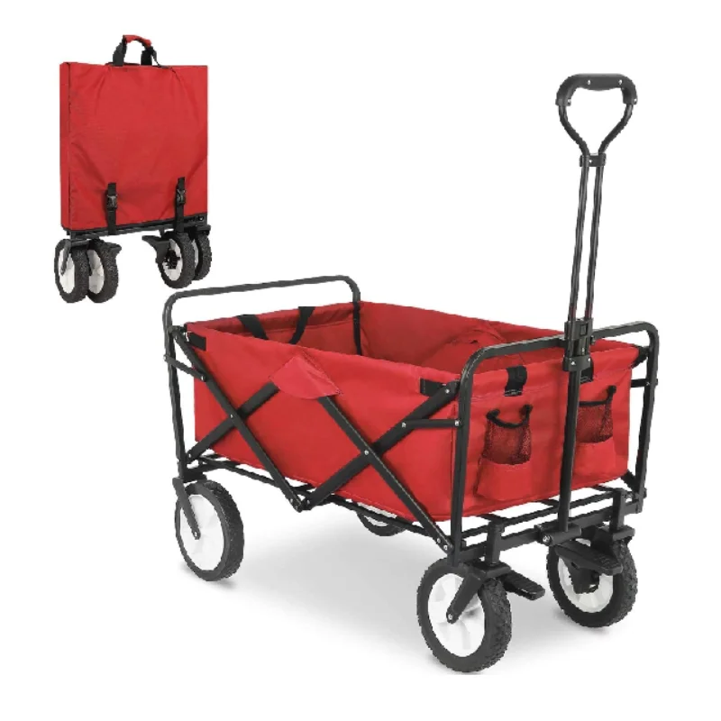 

Garden Cart with Carrying Bag Wheel Brakes and 2 Cup Holders Collapsible Folding Outdoor Utility Wagon Heavy Duty Red/Green