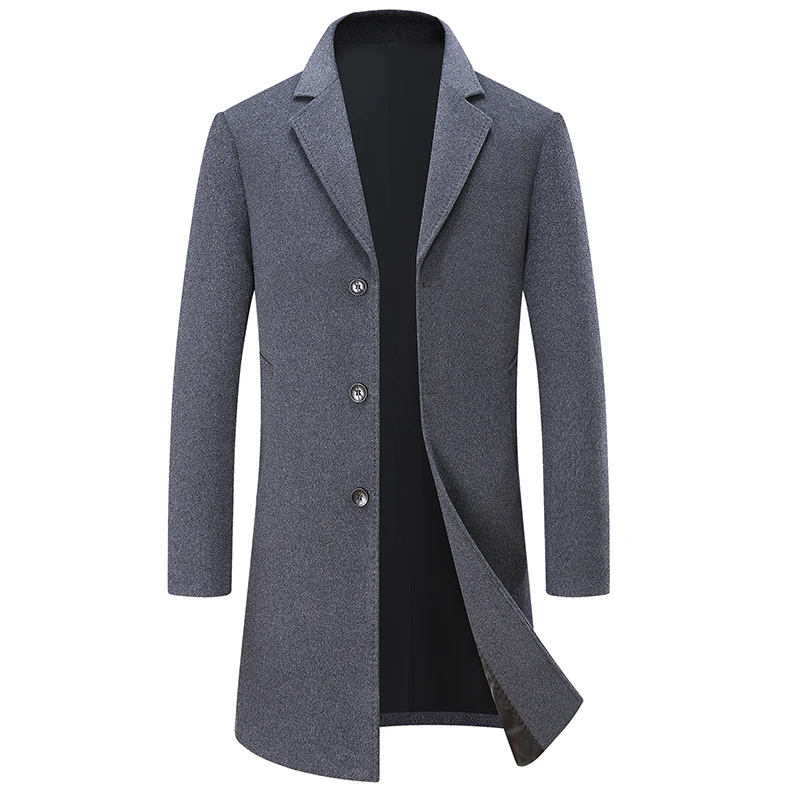 

New Large Size Autumn and Winter Men's Casual Woolen Coat Men's Business Solid Color Casual Suit Collar Mid-length Woolen Coat