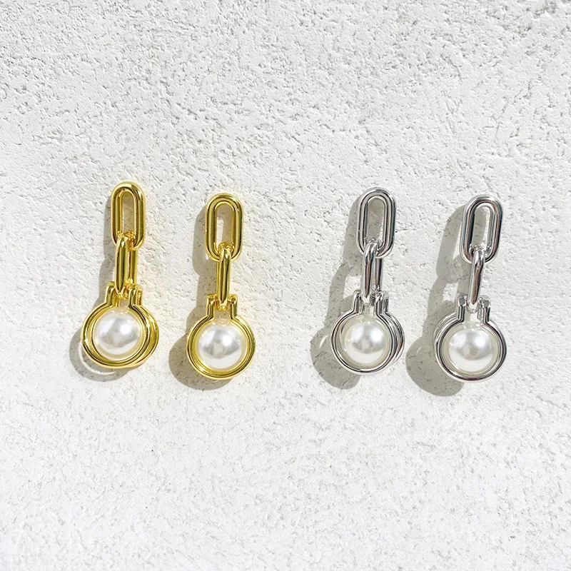 Элегантные уникальные металлические серьги с композитным жемчугом женские