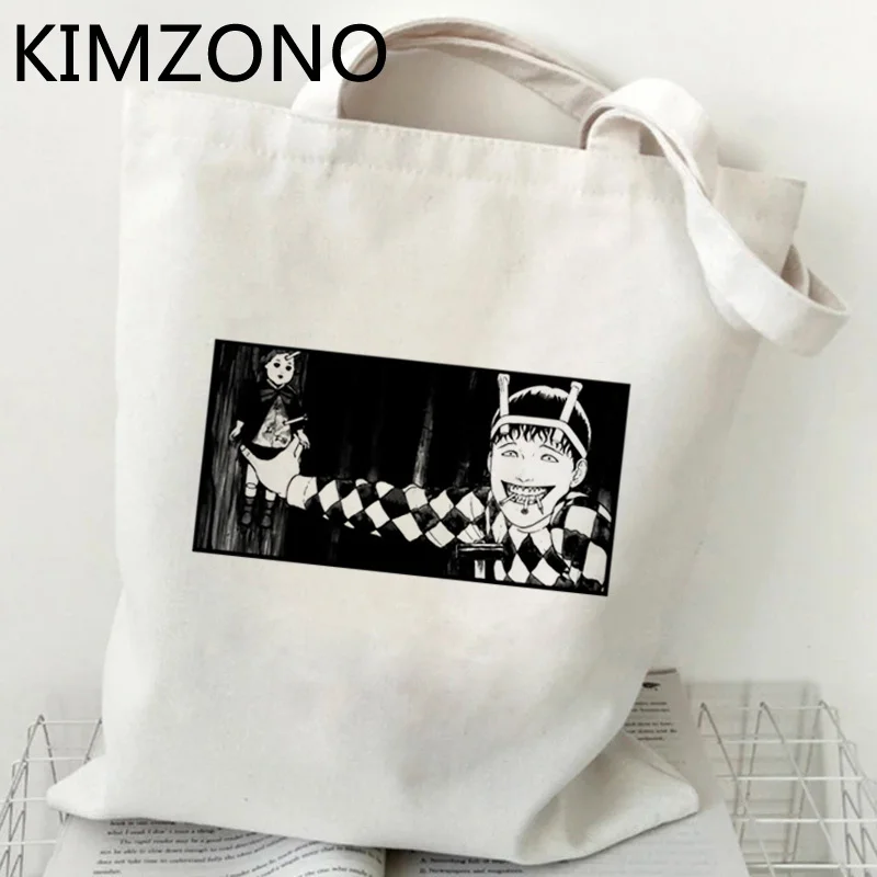 Сумка для покупок Junji Ito, Экологически чистая Холщовая Сумка-тоут, Хлопковая сумка, сумка для покупок, многоразовые тканевые сумки из джута