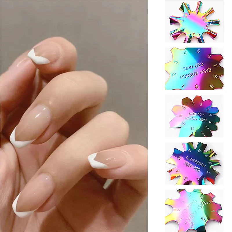 

DIY Multiple Sizes Easy French Smile Cut V Line Almond Shape Tips Manicure Edge Trimmer Nail Cutter Colorful Nail Cutter Plate