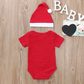 My First Christmas Baby Xmas Set Romper+Hat Christmas 2PCS Cartoon Outfit Set Snowman Print Toddler Baby Letter Girls Outfits 1