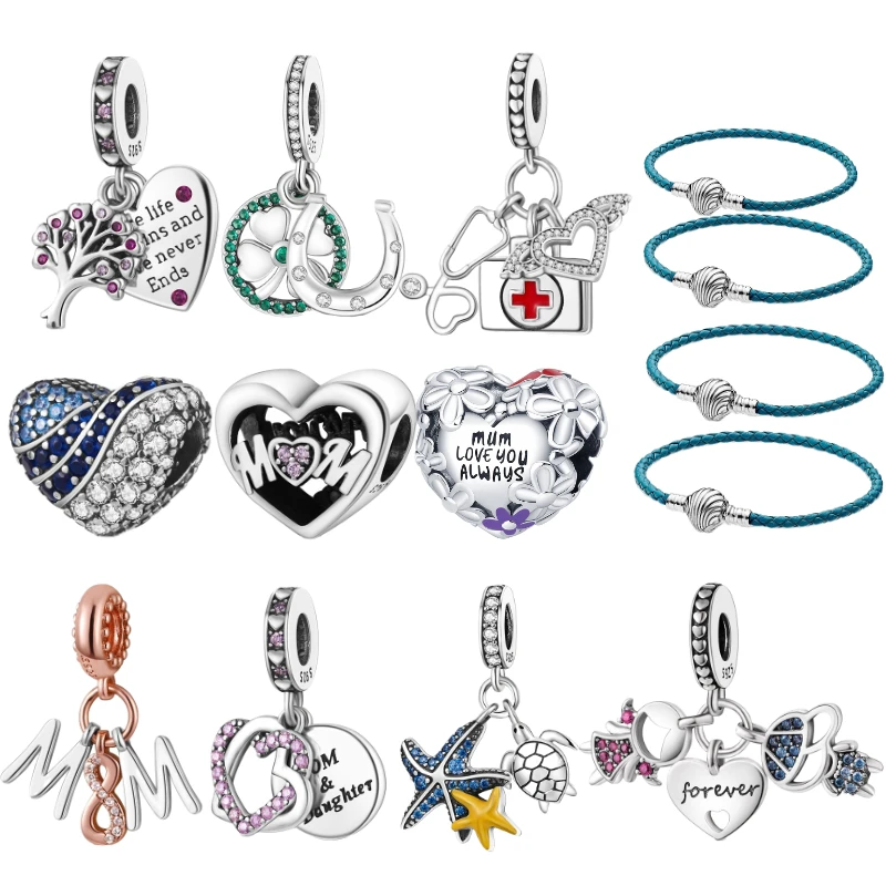 

925 Sterling Silver Woman Jewelry Ocean Series Narwhal Charms Beads Starfish Waves & Fish Beads Fit Pandora Bracelet DIY Pendant