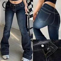 retro 2000s flared jeans y2k aesthetic cute denim pants streetwear fashion harajuku casual capri pants low waist denim joggers