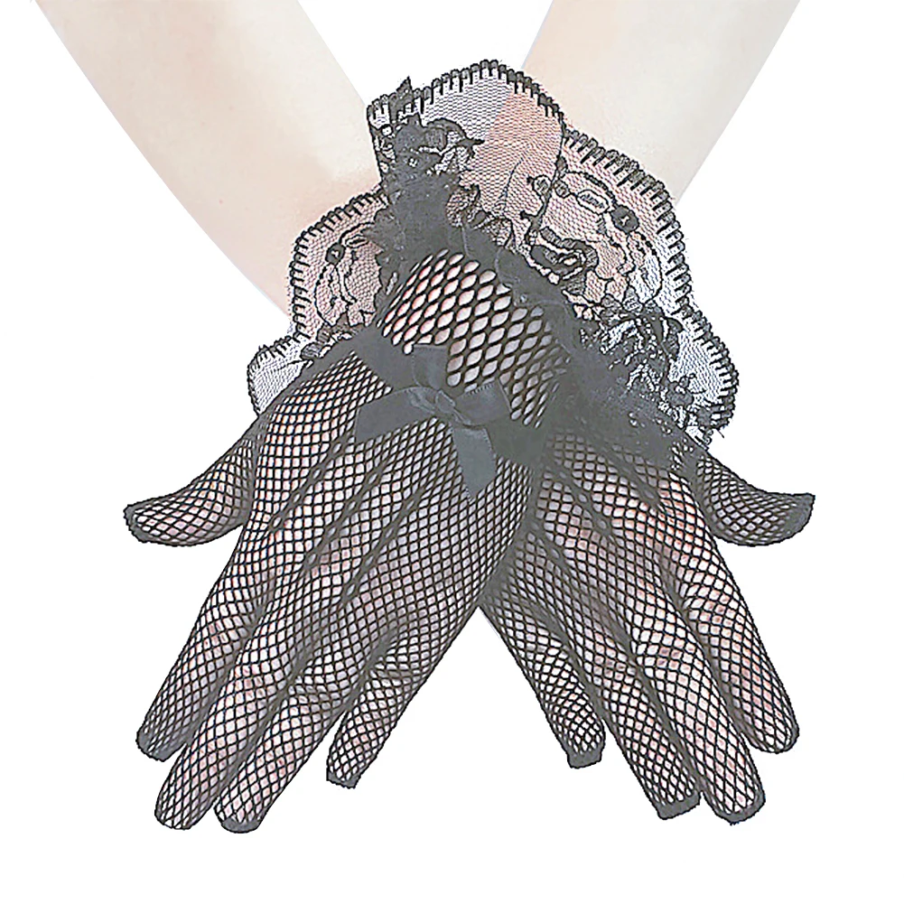 

1pair Lace Gloves Women Outdoor Party Courtesy Short Protection Driving High Elasticity Knitted Net Full Finger For Wedding