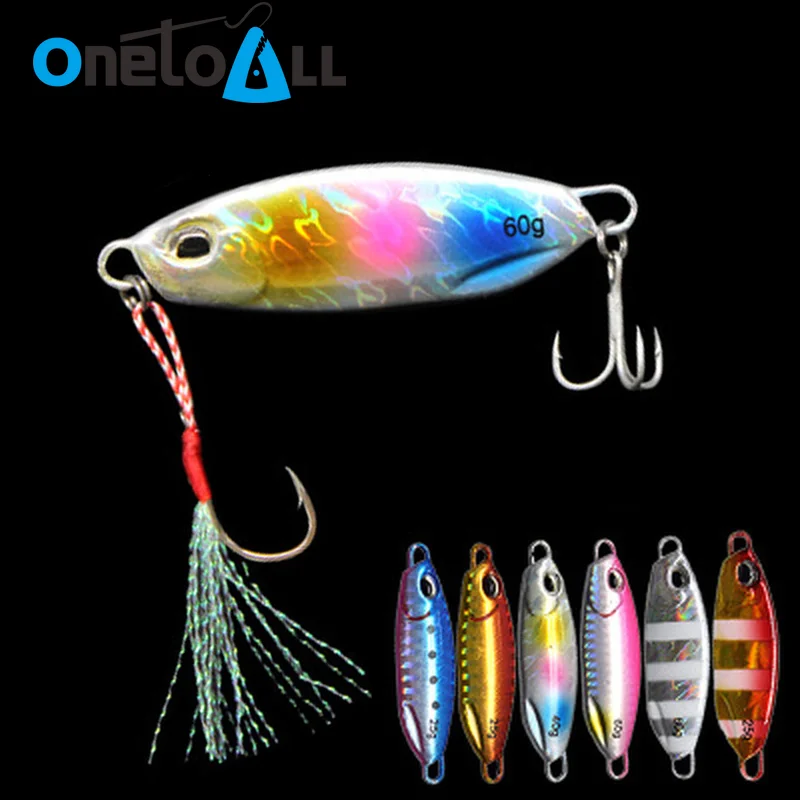 

OnetoAll 1 PC 10g 15g 20g 25g 30g 40g 60g Colorful Crankbait Minnow Sinking Feather Hard Fishing Lure Metal Jig Lead Treble Hook