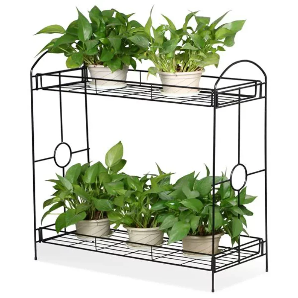 

SmileMart 33.5" x 13" x 32" 2-Tier Black Iron and Metal Plant Stand