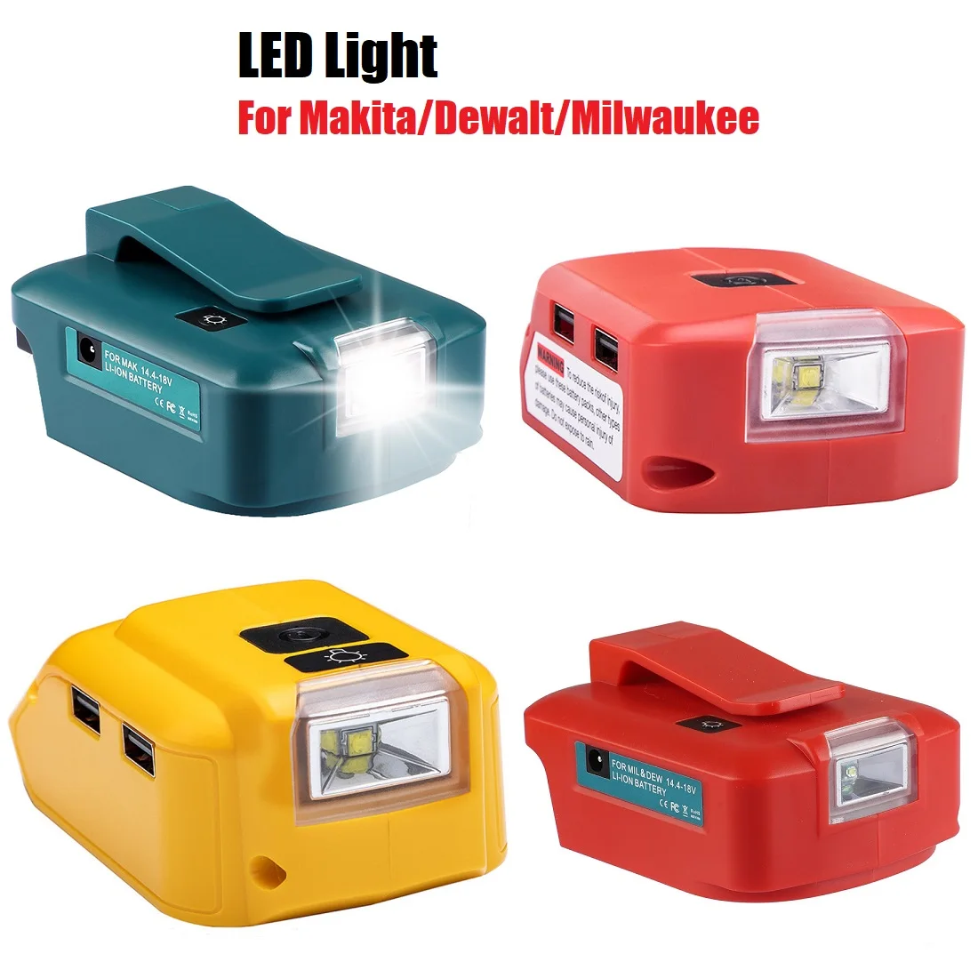 

Зарядное устройство со светодиодной подсветкой и USB-портами, адаптер для Makita/Dewalt/Milwaukee/Black & Decker M18, постоянный ток 12 В/2 А, литий-ионный аккумул...