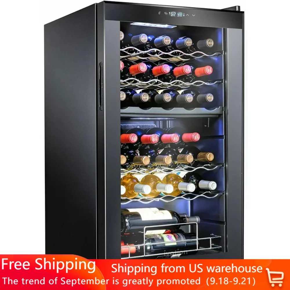 

33 Bottle Dual Zone Wine Cooler Refrigerator w/,Large Freestanding Wine Cellar Glass Door Black，free shipping