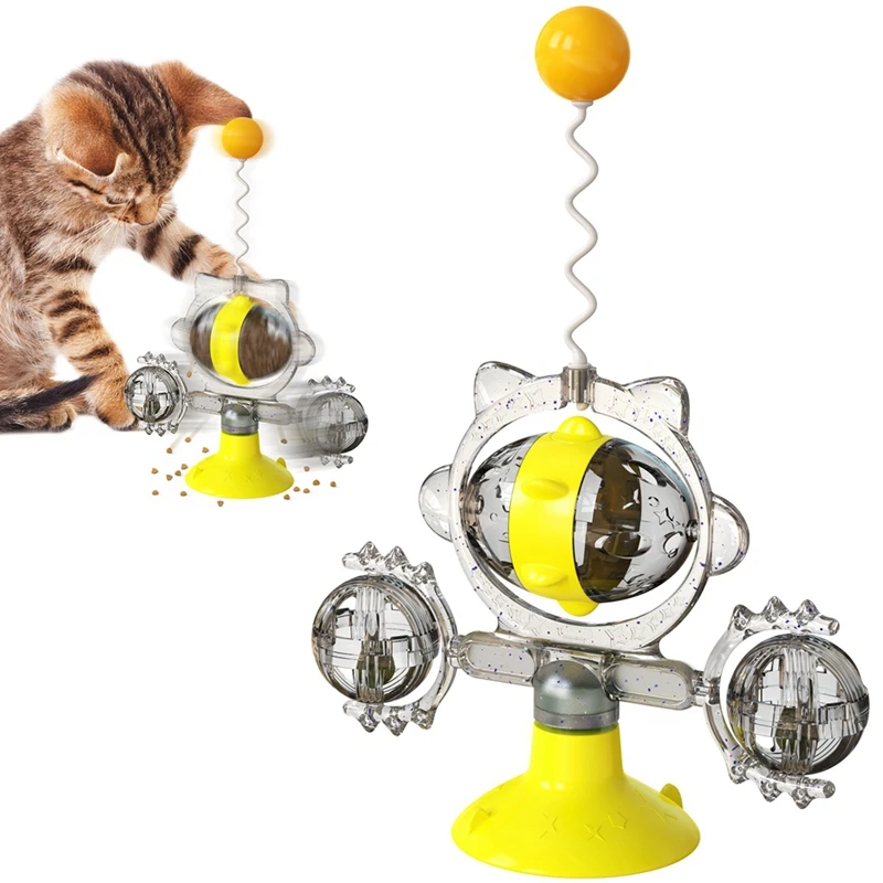 

Turntable Cat Toy Rotating Cat Toy with Suction Cup and Spring Ball Indoor Funny Food Leak Kitten Interactive Cat Spinning Toys
