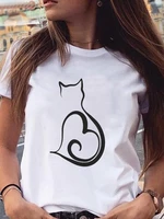 nducjsi cat printed tees 2022 summer new design tshirt women fashion tops white polyester short sleeve casual female clothing