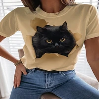 t shirt with 3d cats print womens t shirt polyester 3d print and round neck daily street