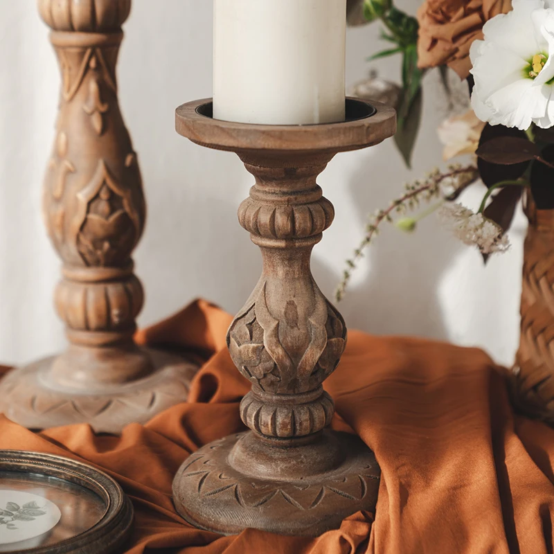 

Decorative Stand Candle Holder Decor for Table White Vintage Wooden Candle Holder Aromatic Porta Velas Table Decoration AB50ZT