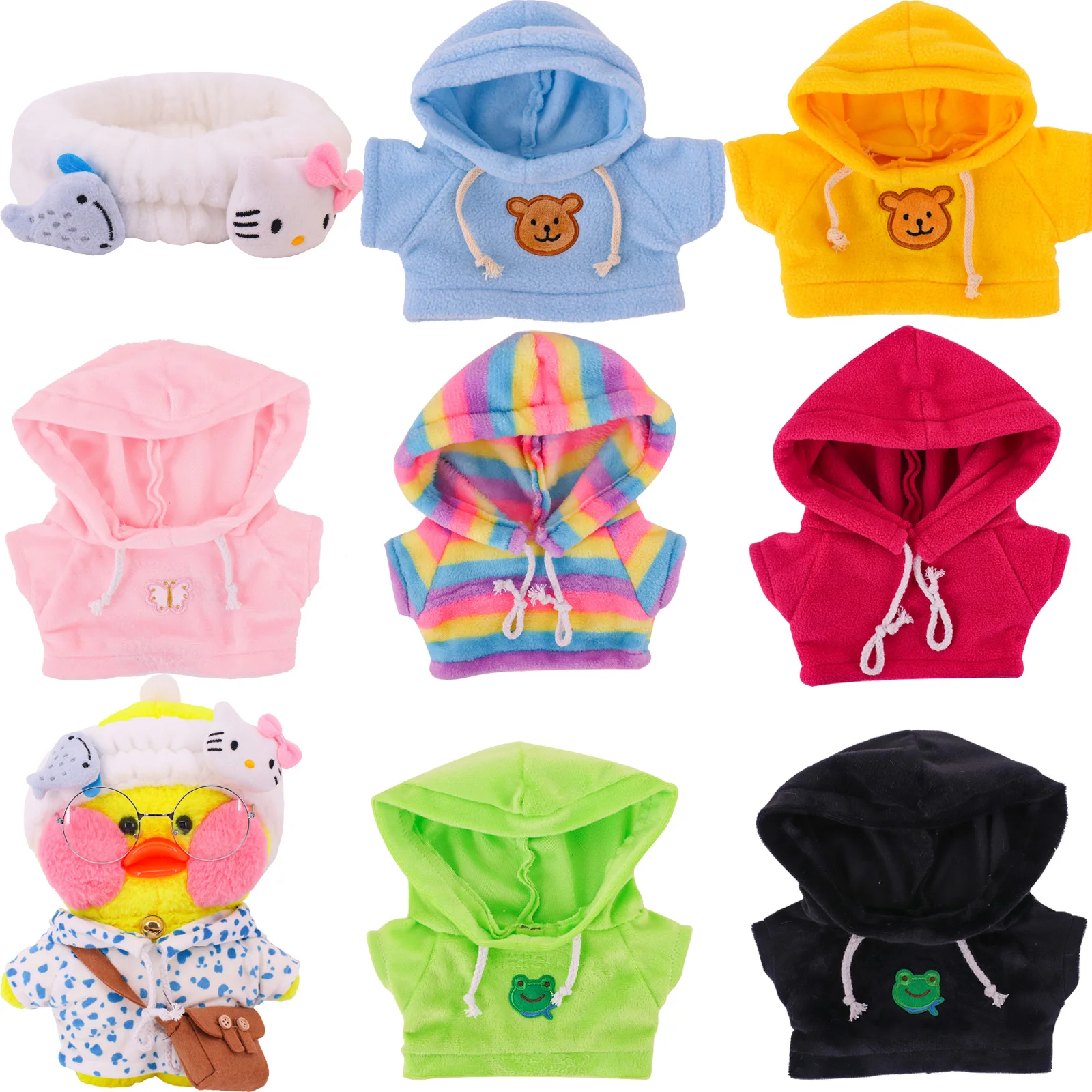 

30 Cm Yellow Duck Doll Clothes Hooded Sweater Plush Toy Accessories Plush Material Cartoon Decal lalafanfan Clothes Dress Gifts