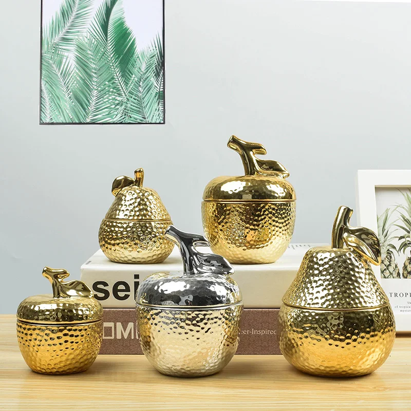 Nordic Ceramic Electroplating Gold Storage Box Candy Storage Tank Creative Living Room Decoration Desktop Jewelry