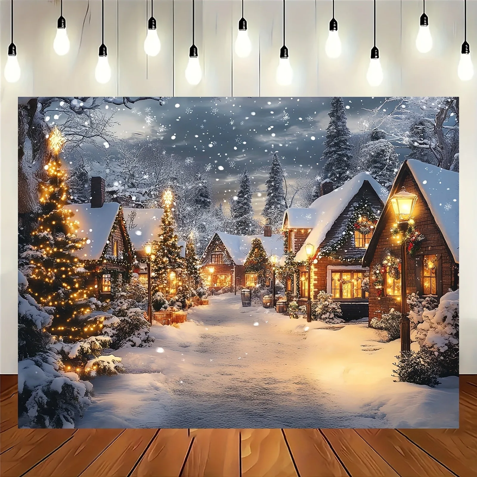 

Christmas Day party decoration background cloth winter Christmas town snow scene tapestry suitable for home outdoor