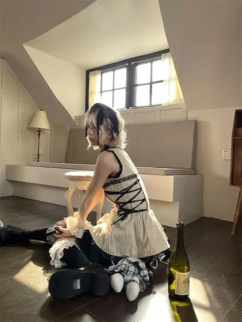 Женская кружевная блузка без рукавов в стиле Харадзюку