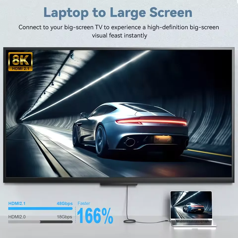 Фото 8K@60 Гц USB C-HDMI-совместимый кабель 4K@120 Гц Тип C-HDMI 2.1 Шнур для ТВ-конвертера Thunderbolt 3/4 MacBook, iPad, Samsung №4