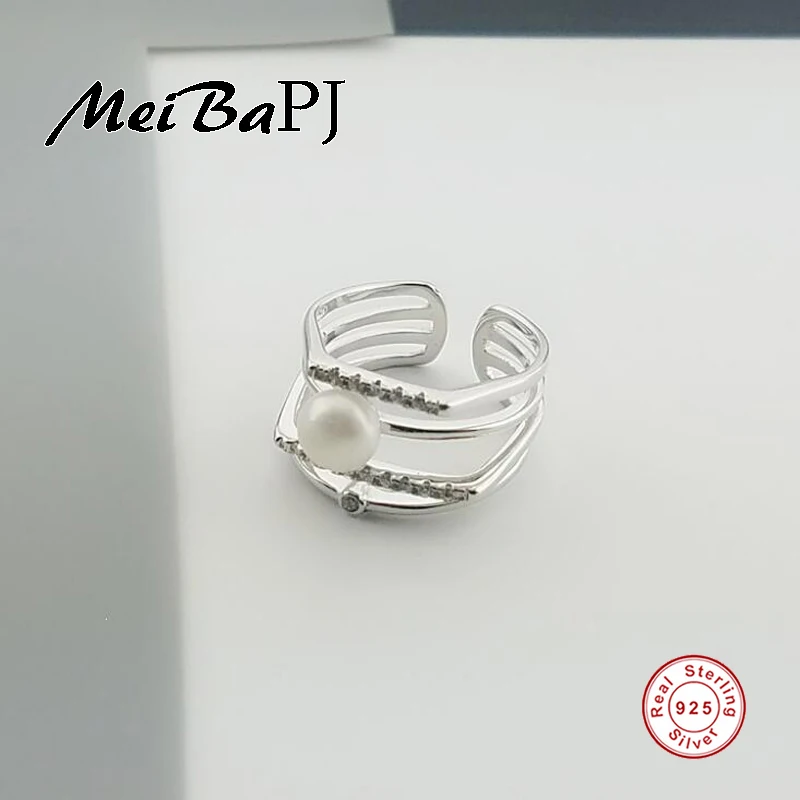 

[MeiBaPJ]Real Pure Silver S925 Women Ring Elegant Luxury Perfectly natural Freshwater pearl ring for women fine jewelry
