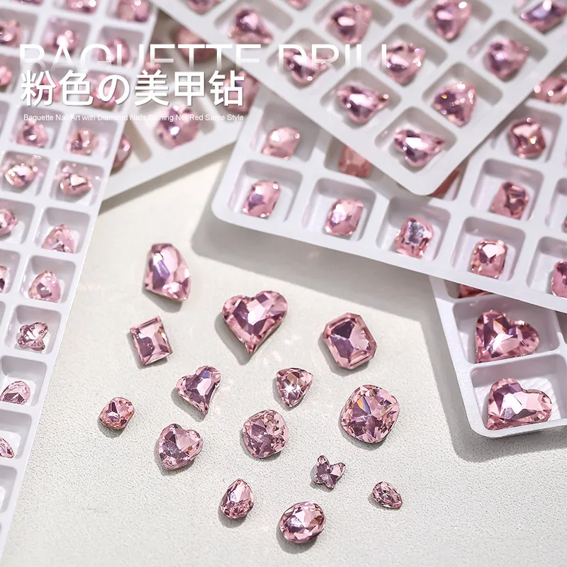 3pcs Nail Art Shiny Rhinestones K9 Sakura-pink Series Crystal Pointback Hight Quality Nails Stones DIY Nail Accessories Supplies