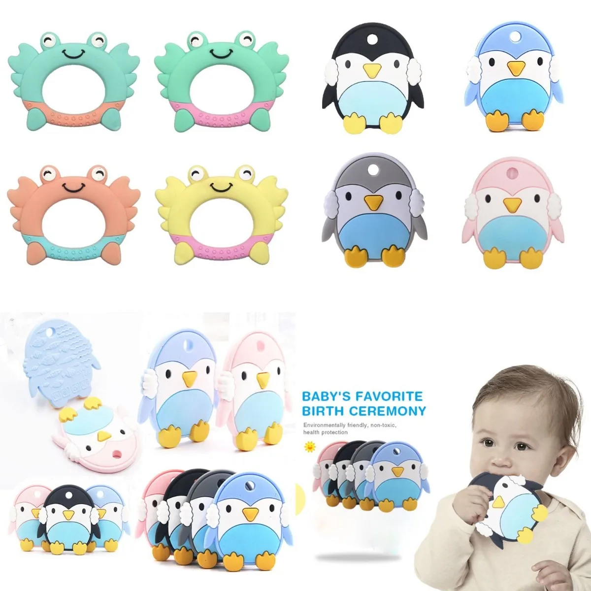 

Cute Cartoon Penguin Teether Silicone Molar Stick Baby Infant Teething Soother Toys Accessories Baby Teething Beads