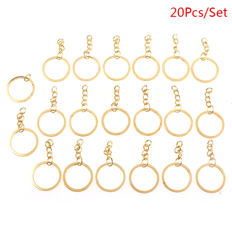 Брелок для ключей, круглый брелок с разрезом, цвет золото/серебро, 20 шт./лот, 28 мм