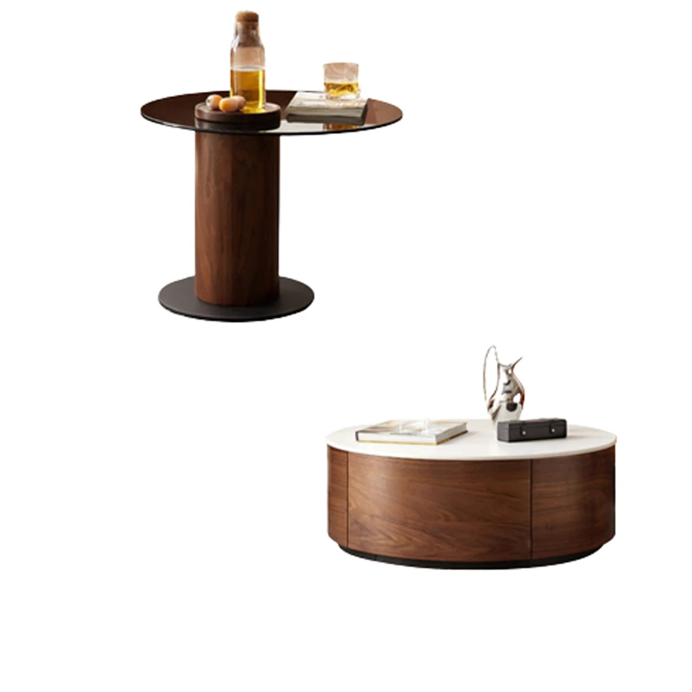 

Rock Plate End Tables Living Room Side Table Solid Wood Round Storage Shelf Bedroom Furniture Simple