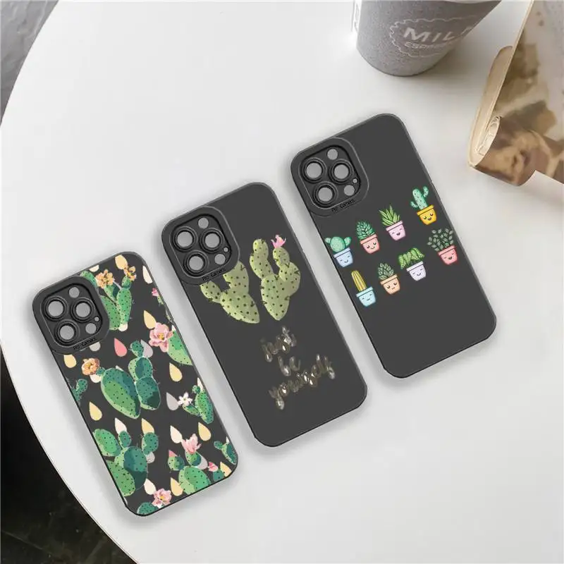 

Green Cactus Plant Phone Case For iPhone 13 12 11 Pro MAX Mini X XS XR 7 8 Plus Camera Lens Liquid Silicone