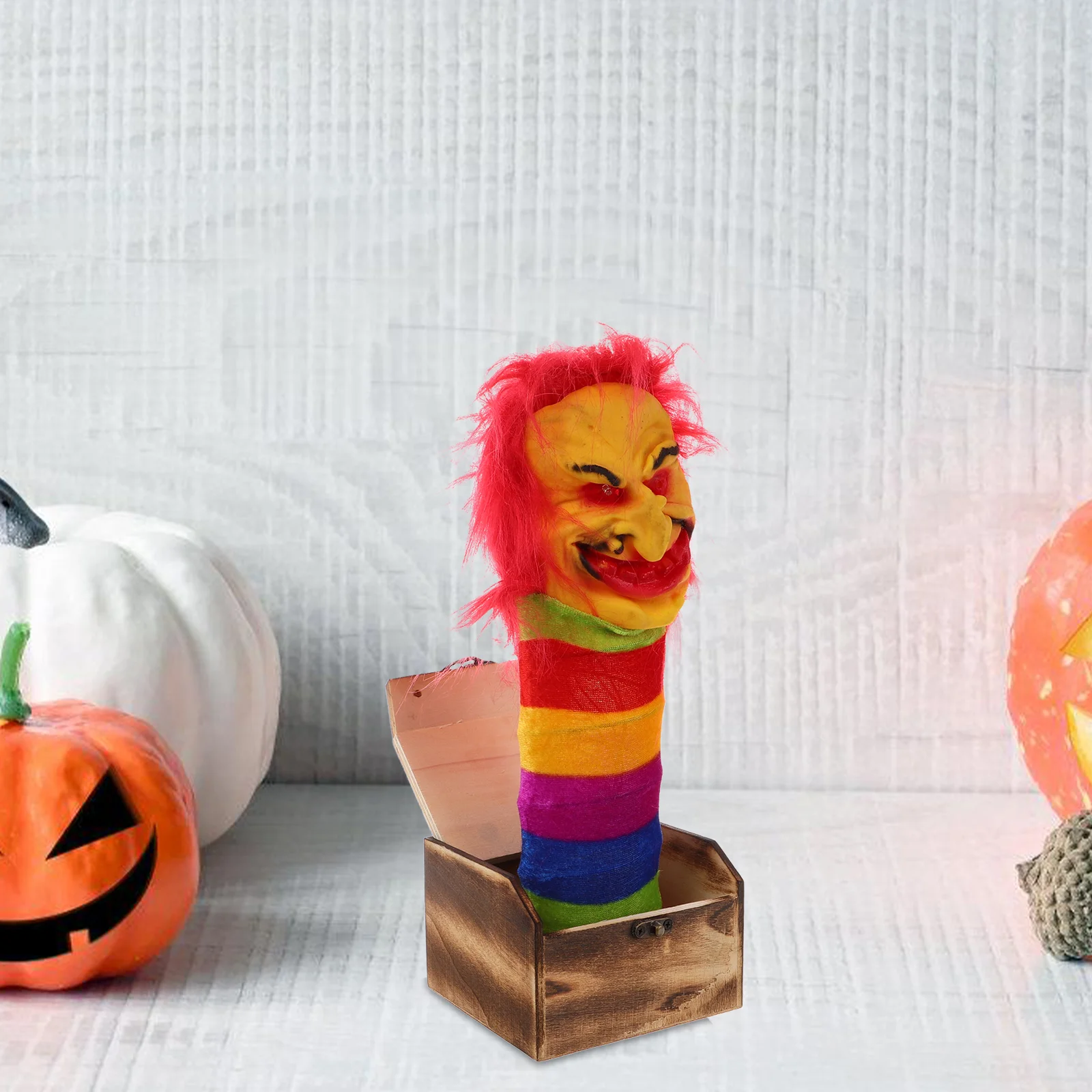 1Pc Halloween Prank Scare Box Wooden Scary Witch Funny Toy with Horror Sound and Light Without (Red Hair Rand