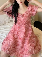 france pink sweet dress women summer elegant sexy party mini dresses female designer chic short sleeve fashion retro dress 2022
