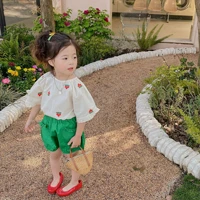 2022 summer new sweet girls clothes set shorts sleeve girls shirts shorts 2pcs set flower embroidery suit kid princess outfits