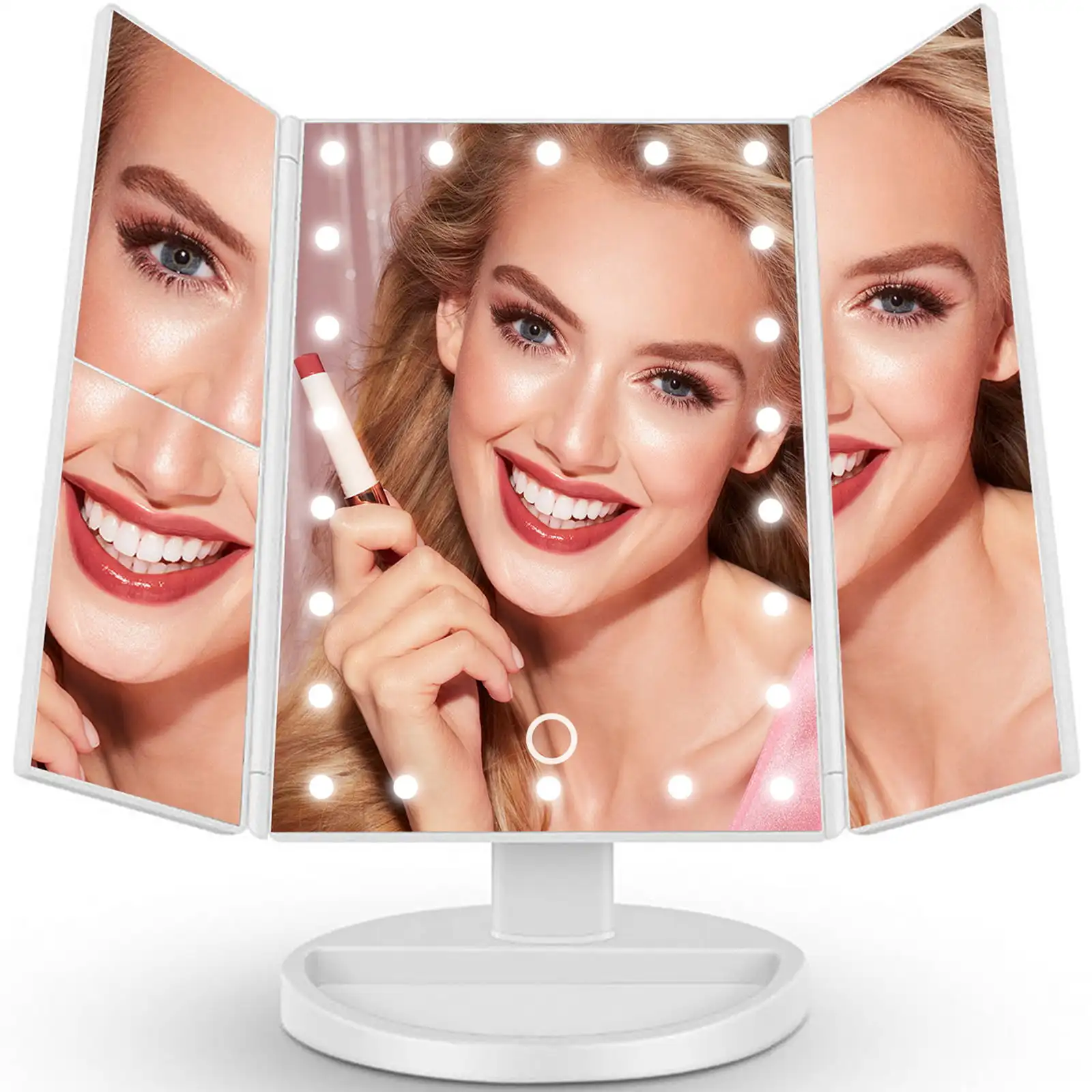 

Makeup Mirror Vanity Mirror with Lights, Touch Control Trifold Mirror, Portable High Definition Cosmetic Lighted up Mirror with