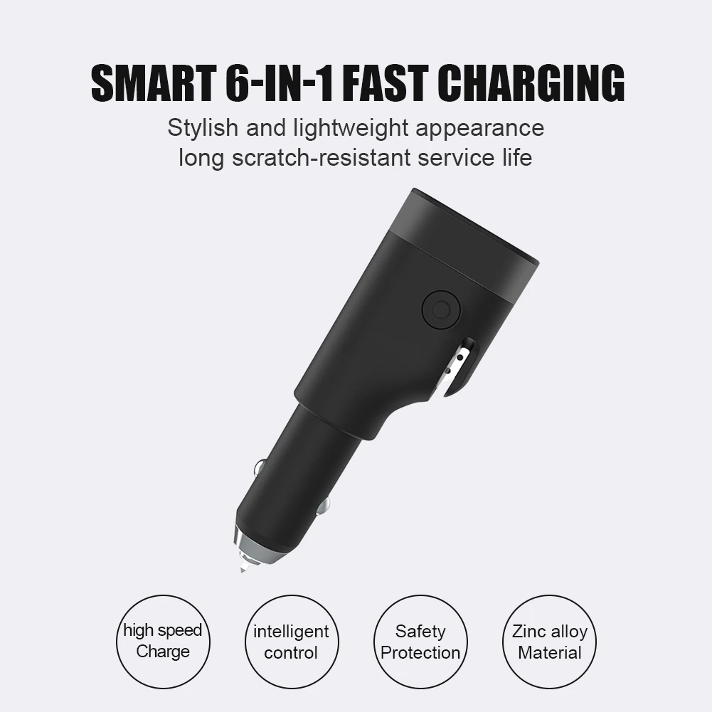 6 in 1 car charger adapter fast charging with led flashlight emergency window breaker belt cutter multi function phone charger free global shipping