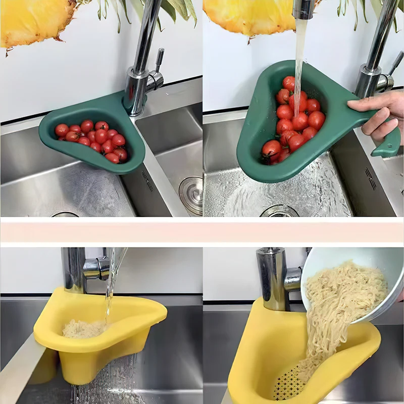 

1 Pcs Triangular Sink Strainer Basket Multi-functional Corner Sink Stopper Vegetable Fruit Drainer Rack For Kitchen Gadgets
