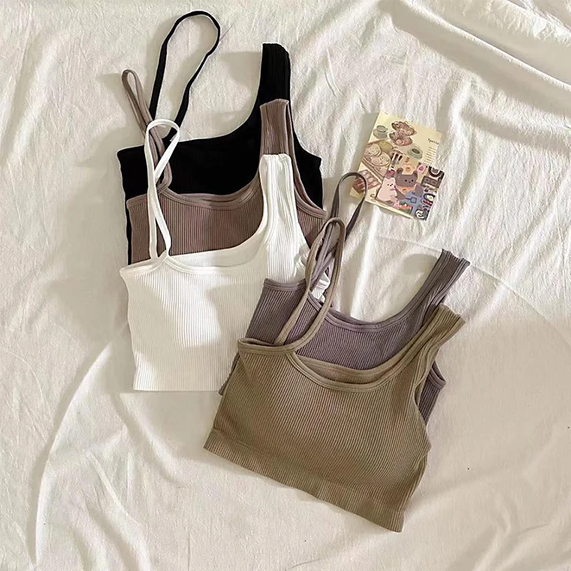 

Summer Ladies Bandage Camisoles Women Casual Navel Tops Plain Ribbed One Shoulder Sleeveless Slim Crop Tops