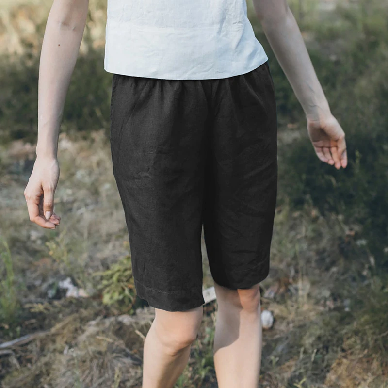 Льняные Женские шорты Летние повседневные велосипедные для бега женские с