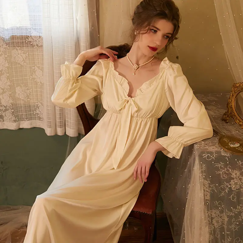 Женская Однотонная ночная рубашка в стиле принцессы для отдыха женская