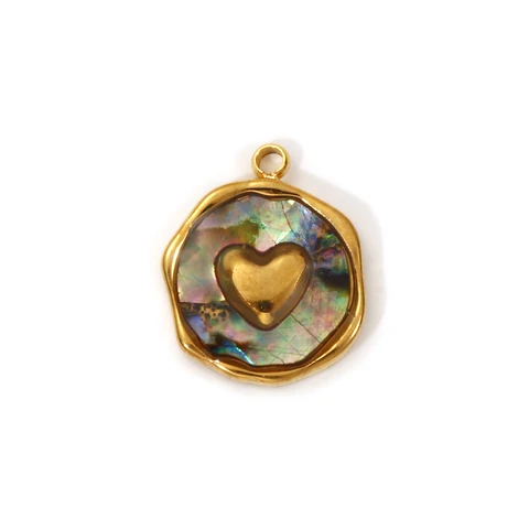 2 PCs 304 Stainless Steel & Natural Shell Charms 18K Real Gold Plated Irregular Round Moon Heart Flower Pendants DIY Necklace