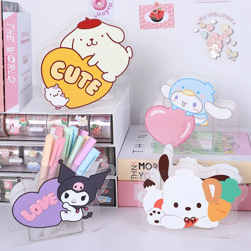 

Kawaii My Melody Kuromi Cinnamoroll Cartoon Acrylic Pen Holder Sanrioed Anime Cute High-Capacity Storage Box Stationery Gifts