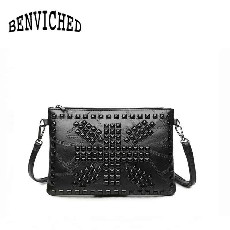 

BENVICHED new black rivet hand bag mobile phone bag fashion wild ladies shoulder bag Messenger bag R330