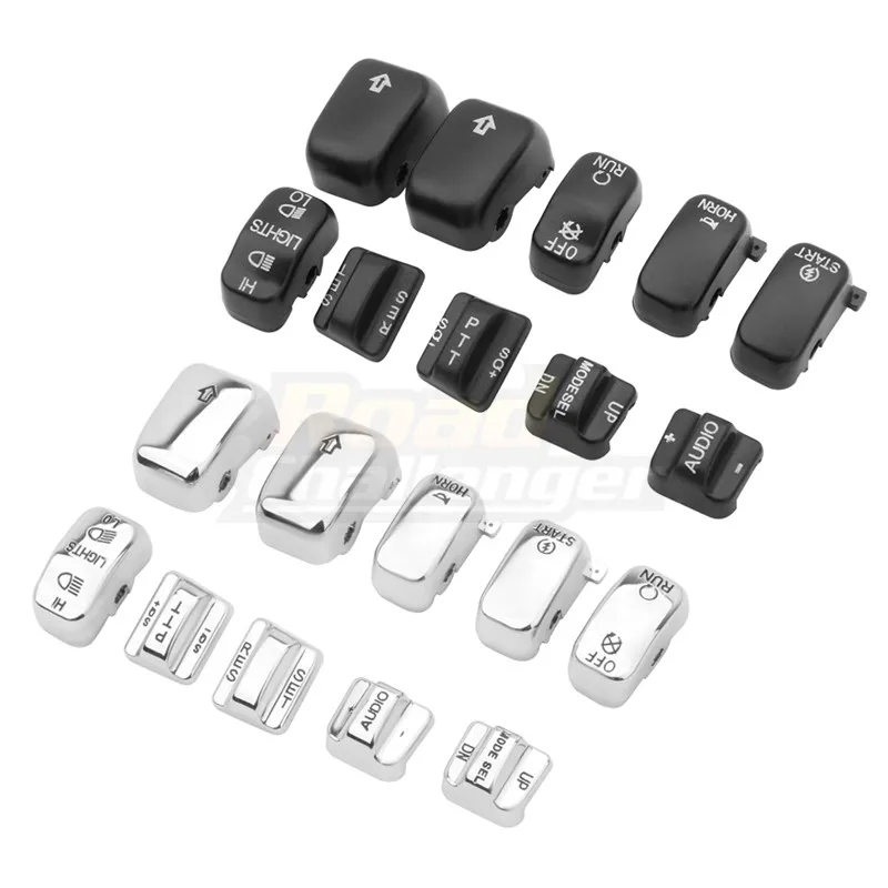 

10 pcs Motorcycle Hand Control Switch Housing Buttons Caps Black Chrome for Harley VRSC XL XR Softail Dyna FLHR FLHRC Models