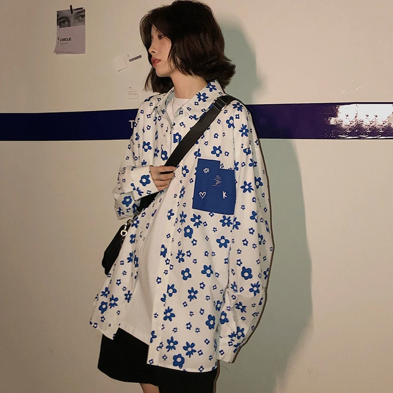 

Harajuku Style Women's Long-sleeved Casual Shirt Trend Niche Design Sense All-match Printing Chiffon Blouse