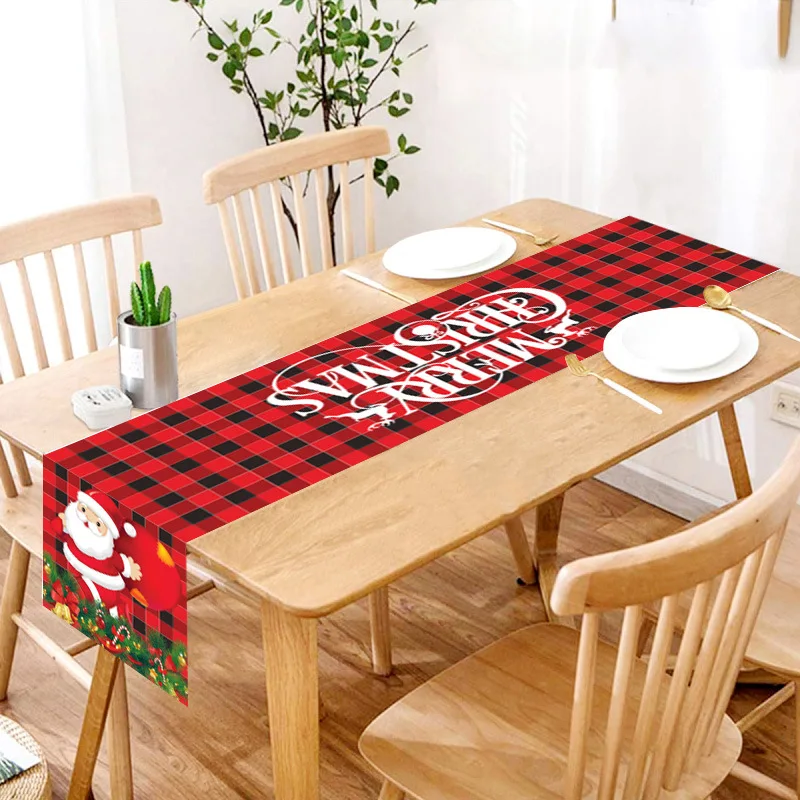 

JOY Christmas Table Flag Christmas Linen Table Cloth Holiday Decoration Red Printing Christmas Table Flag