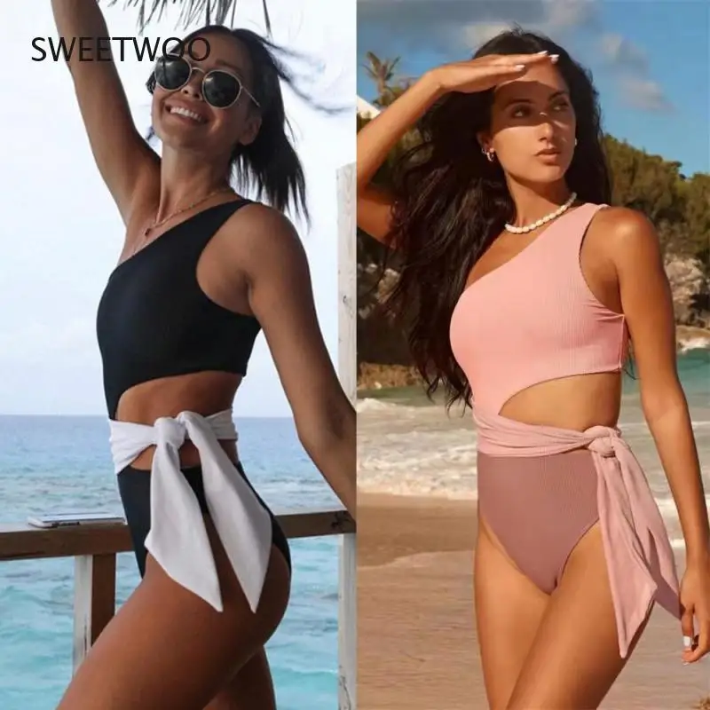 

2022 популярный женский тканевый сплошной купальник с полосками, сексуальный сплошной купальник на одно плечо, разные цвета