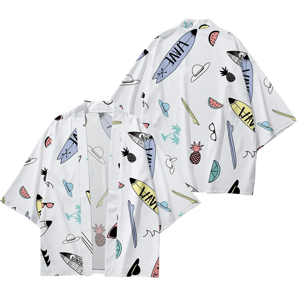 

Summer Men's Hawaii White Kimono And Shorts Set Japanese Thin Sunscreen Clothing Loose Yukata Haori Beach Coat