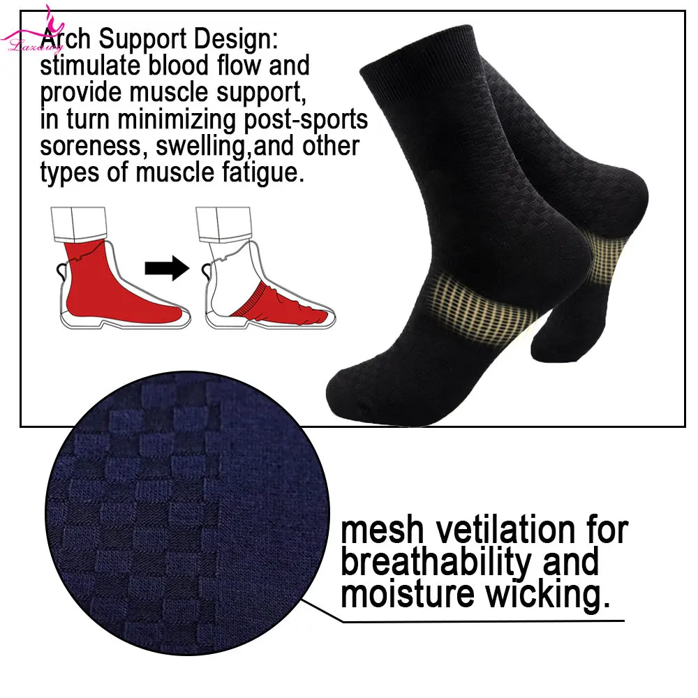 LAZAWG Men's Cotton Socks 5pairs Business Socks Male Casual Crew Neck Sock Breathable Sweat-absorbing Solid Color Dailywear