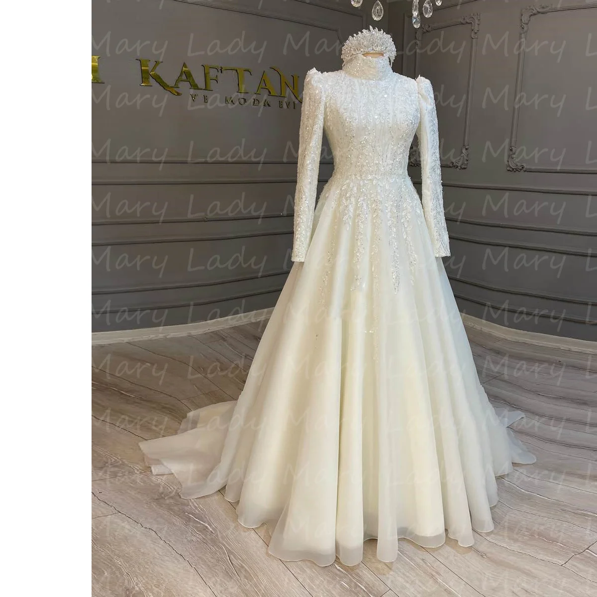 

Gorgeous Muslim Caftan Wedding Dresses Beads Applique High Collar Long Sleeves Saudi Arabic Bridal Gowns Vestidos De Novia 2023