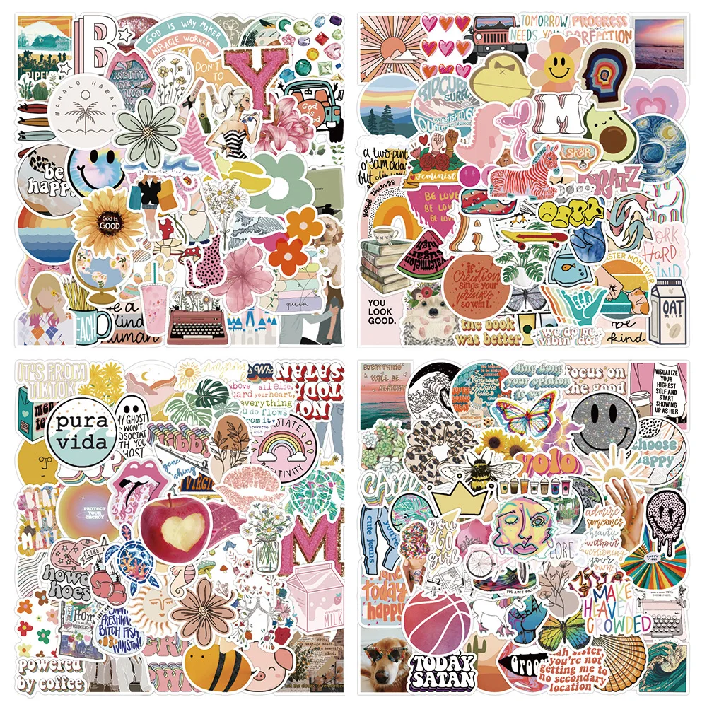 

2022 Новые 50-200 Мультяшные перекрестные маленькие свежие наклейки Ins, наклейки на багаж, автомобиль, скутер, ноутбук, милые наклейки с травами