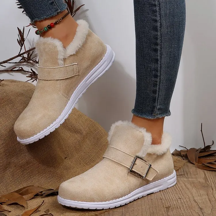 

Buckle Simple Winter Flats for Women 2023 New Warm Thickened Plush Cotton Shoes for Women Plus Size 43 Light Walking Shoes